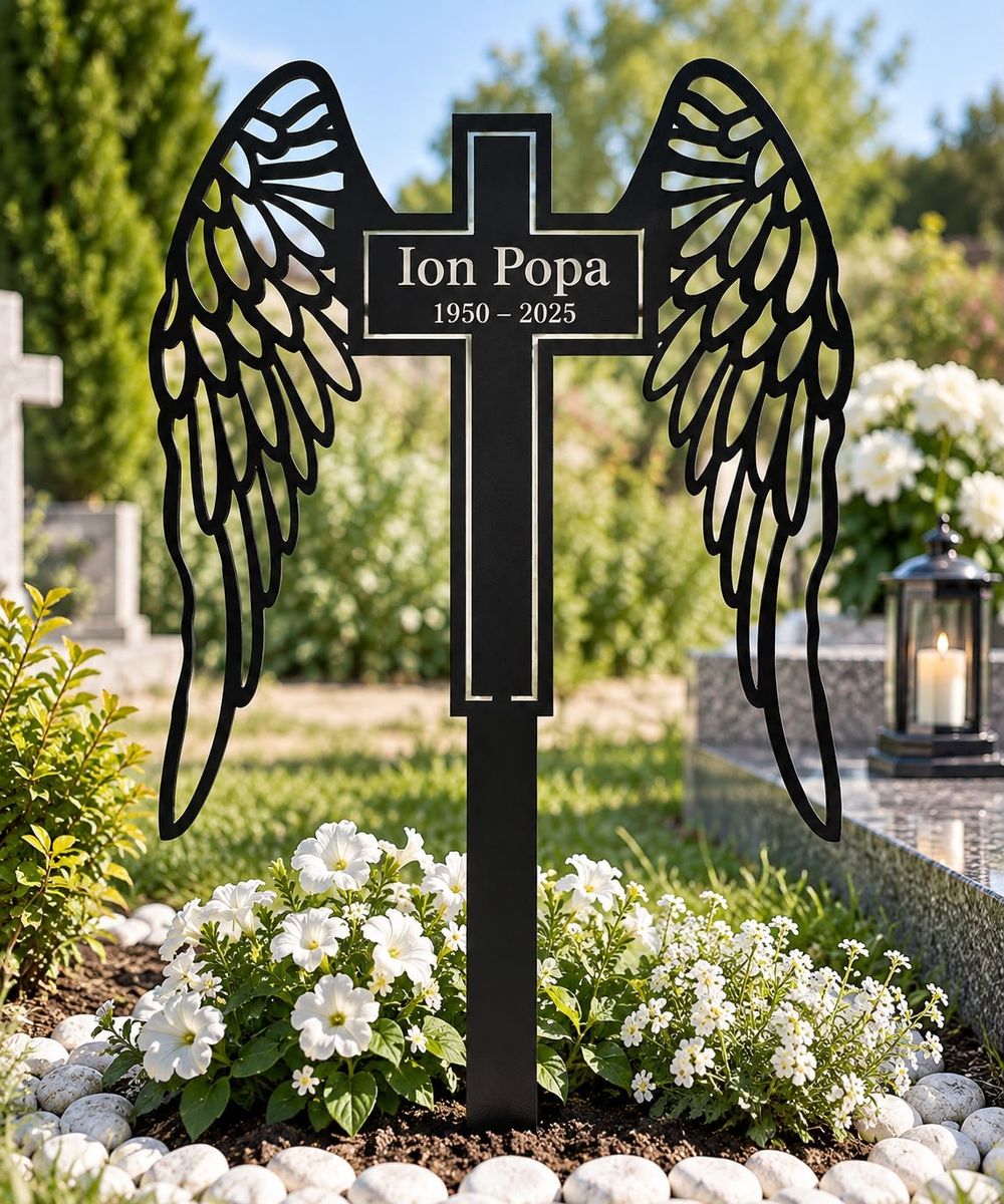 Monument funerar metalic — Cruce cu aripi de înger