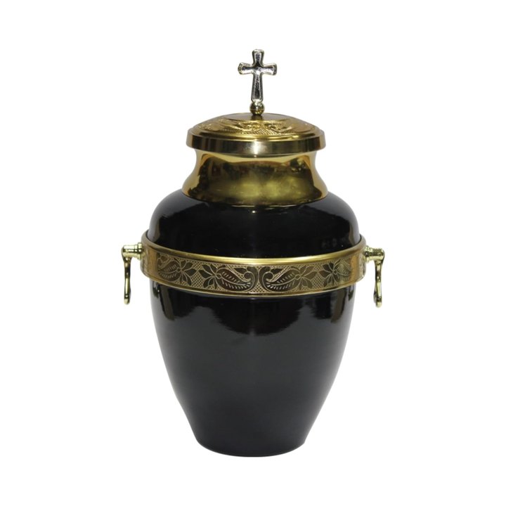 Urnă funerară — neagră cu bandă aurie