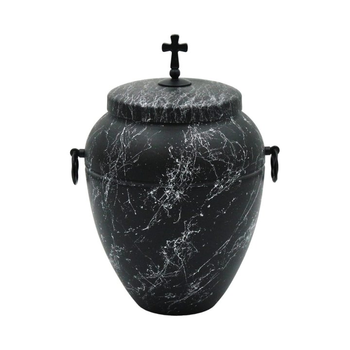 Urnă funerară — neagră marmorată alb